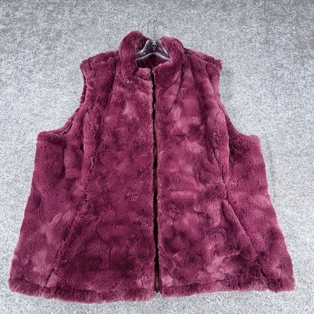 Nicole Miller Gilet Reversible Vest Womens 2XL Purple Faux Fur Quilted Full Zip